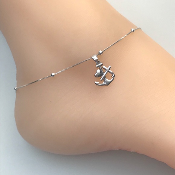 Sterling Silver Anchor Cross Anklet - Picture 2 of 5